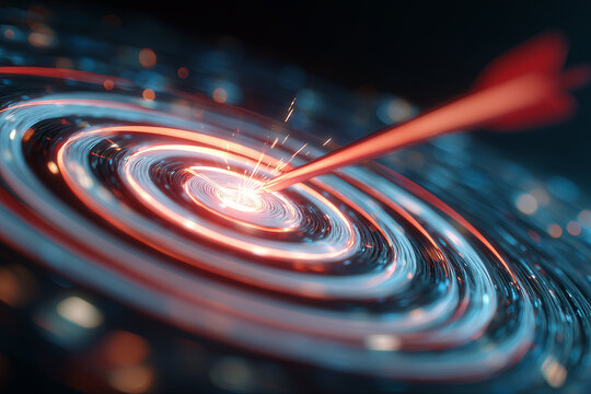 Abstract image of target and arrow hitting bullseye, creating sense of achievement and focus