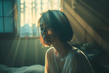 やわらかい光を浴びる女性