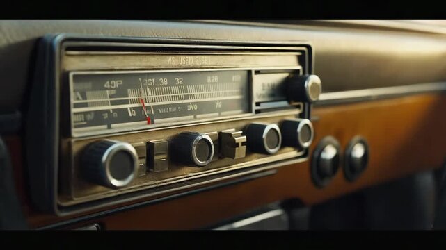 Soviet-Era Car Radio Dial Being Adjusted by Hand in a Nostalgic Moment