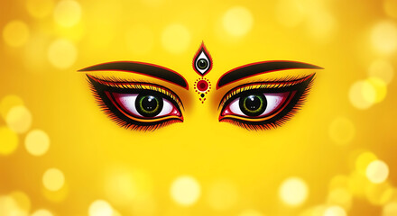 Durga Eyes Illustration with Yellow Bokeh Background