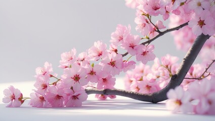 Cherry blossom branch with pink flowers. Botany and nature, concept. Spring and flowering season. The concept of floral beauty and natural elegance.