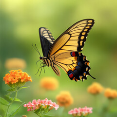Obraz premium Butterfly garden flower blooming nature yellow orange pink wing insect pollination summer