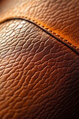 Textured tanned leather close-up with natural folds, ideal for fashion, upholstery, and genuine material backgrounds.