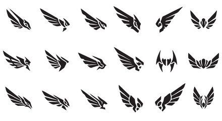 Fototapeta premium A stylish vector icon sheet showcasing a collection of elegant wing logo designs in a clean and minimalist style.