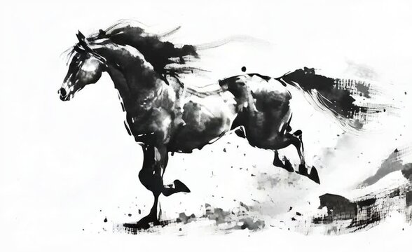 馬が走る　筆タッチイラスト