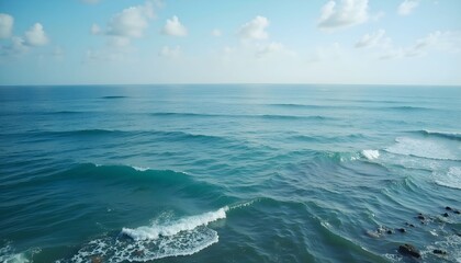 Obraz premium Ocean waves sea water blue sky horizon seascape aerial view calm tranquil coastline nature