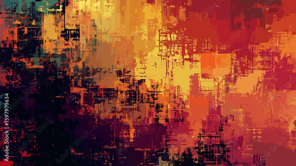 Poster abstract glitch vector background in warm tones and textures