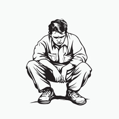 sad squatting man