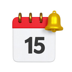3d calendar icon with bell reminder isolated on transparent background