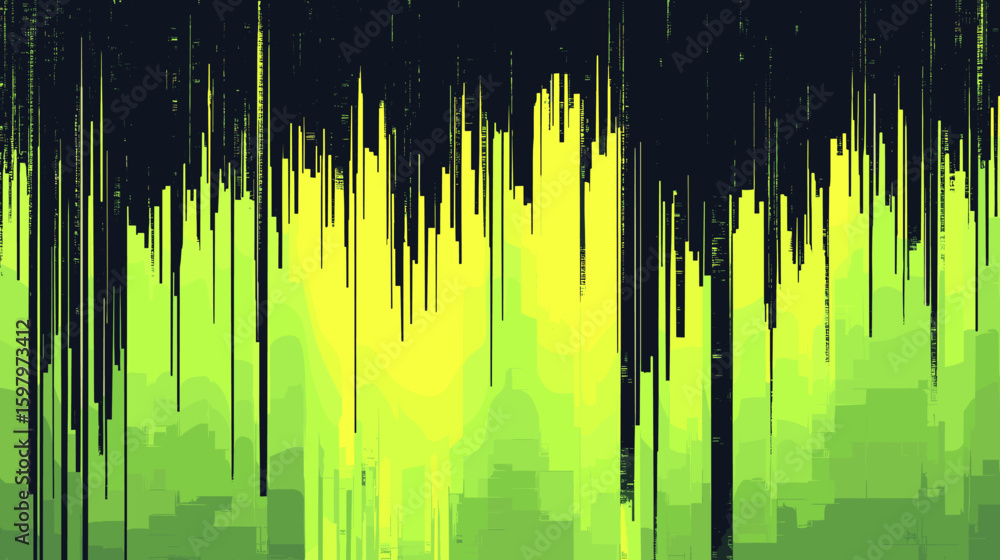 Poster abstract glitch vector background with green and black colors