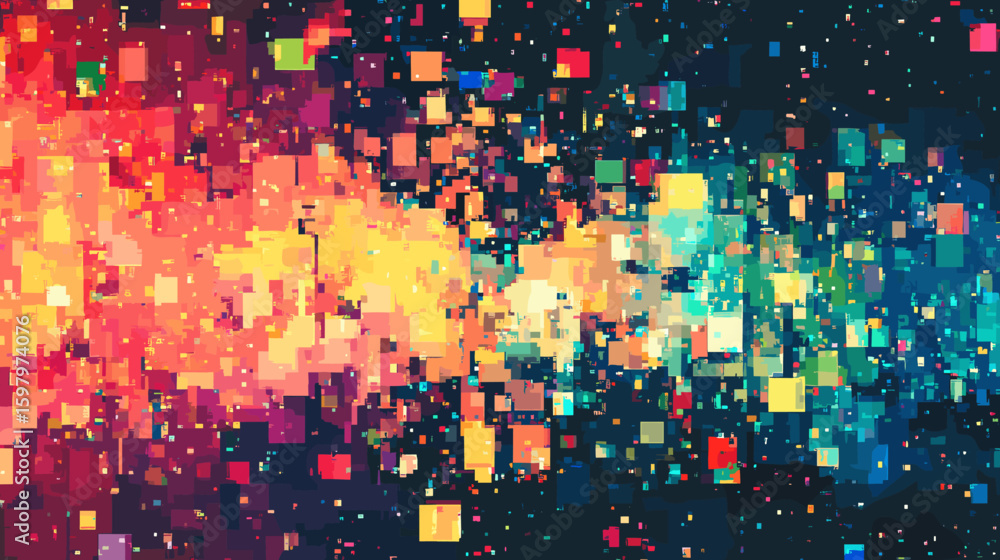 Poster colorful abstract glitch vector background with scattered pixels