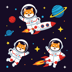 Adorable Shiba Inu Astronauts in Space: Perfect for kids' books, websites, or apparel.