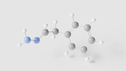 phenylethylidenehydrazine molecule 3d, molecular structure, ball and stick model, structural chemical formula skeletal chemical intermediate