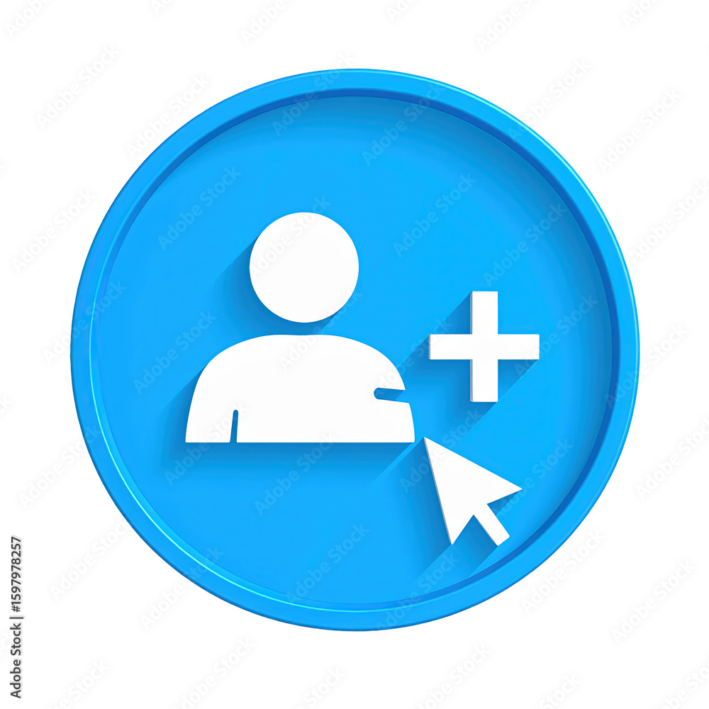 Poster user profile icon with plus symbol and cursor isolated on transparent background
