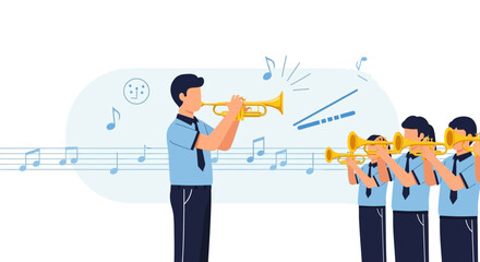 Obraz premium Orchestra Brass Musical Harmony For School Performance Band Class Concept