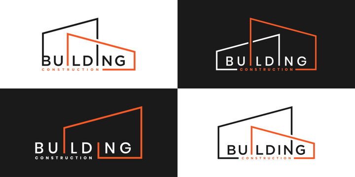 Construction company logo set with minimalist building lines