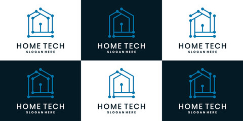 Smart home technology logo set with house symbols