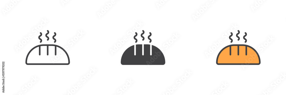 Poster bread loaf icon set in line, solid and filled outline style