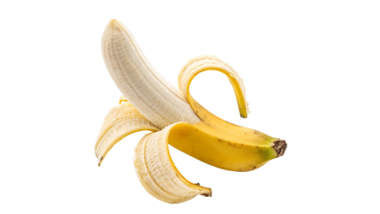 vibrant Partially  peeled fresh Ripe banana isolated on transparent background
