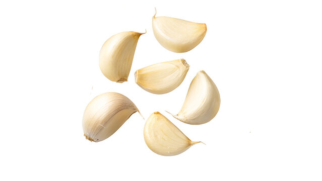 peeled garlic cloves isolated on transparent background