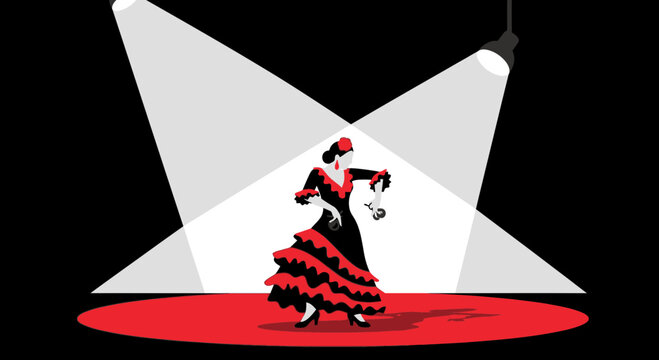 flamenco dancer in red and black spotlight clip art preview