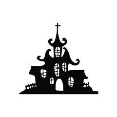 Halloween haunted house silhouette vector design isolated on white background.