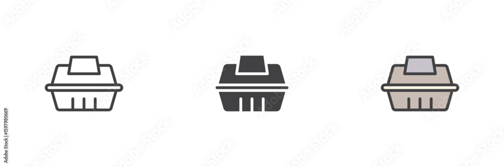 Poster takeout container icon set in line, solid and filled outline style
