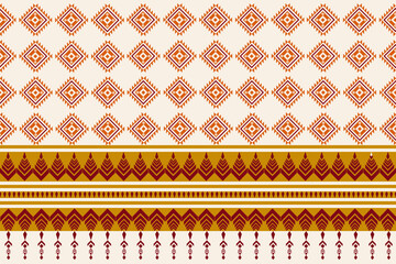 Geometric ethnic textile art with diamond motifs and ornamental border