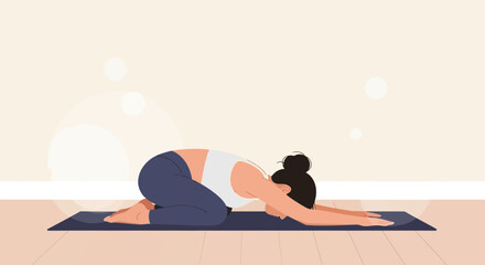 Obraz premium Woman Practicing Child's Pose For Relaxation And Stress Relief Yoga Posture