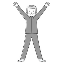 万歳するシニア男性 モノクロ