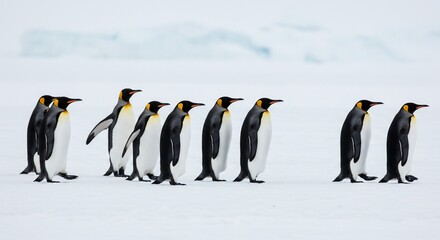 Obraz premium Penguin group walking on snow in antarctica wildlife photography