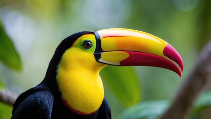 Fototapeta premium Colorful toucan in a lush green environment
