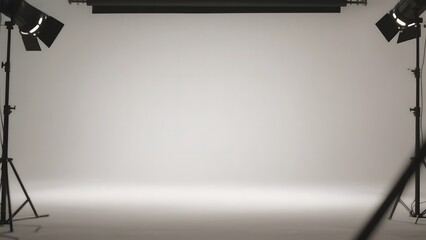 Empty Studio Setup with Lighting Equipment and White Background