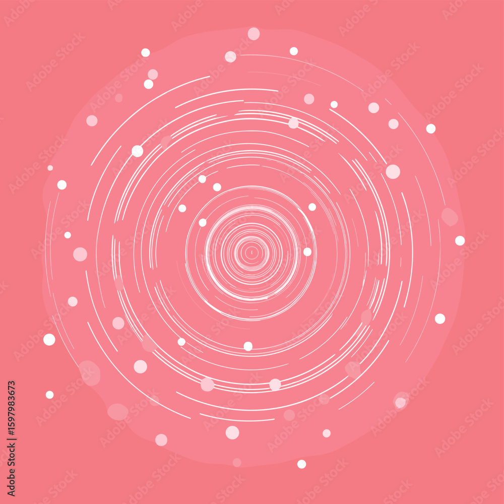 Poster abstract hand-drawn circular pattern with white elements on pink background