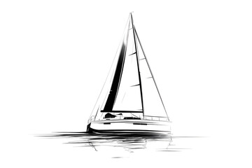 White Sailboat on Black Background Illustration