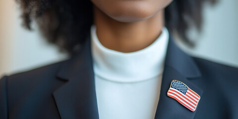 Person in Blazer with American Flag Lapel Pin