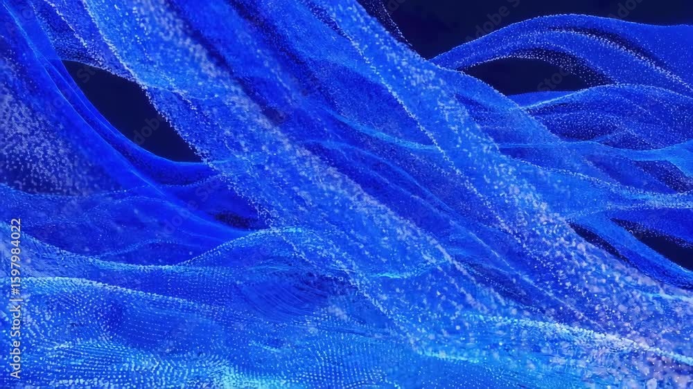 Poster abstract blue particles flowing and forming ethereal waves, creating a mesmerizing visual effect on 