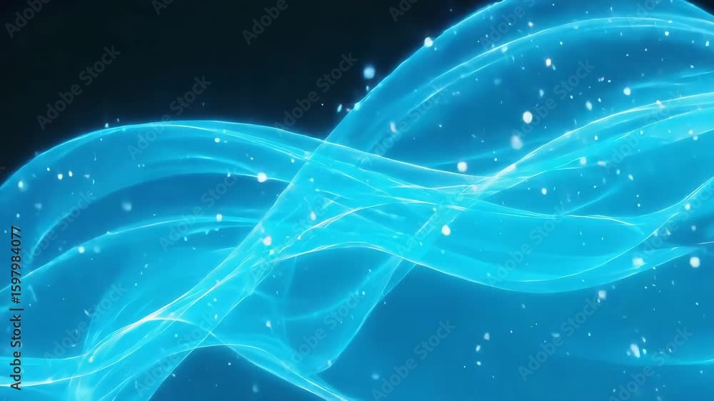 Poster abstract blue wavy lines are flowing smoothly on a dark background, creating a mesmerizing and elega