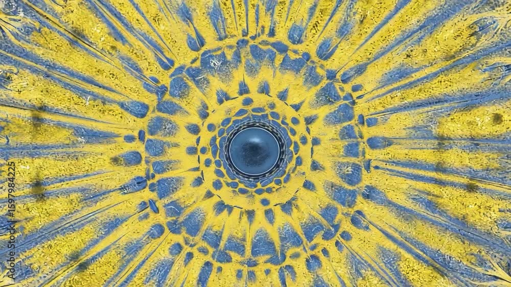 Poster yellow and blue colors intertwine in a kaleidoscope pattern, creating a mesmerizing visual effect th
