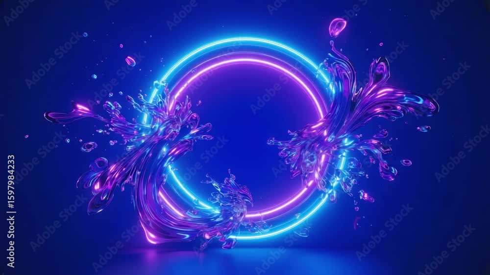 Aufkleber two colorful splashes of liquid are highlighted by a bright neon circle against a vibrant blue backd