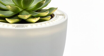 Succulent plant in a modern white pot with a built in LED grow light