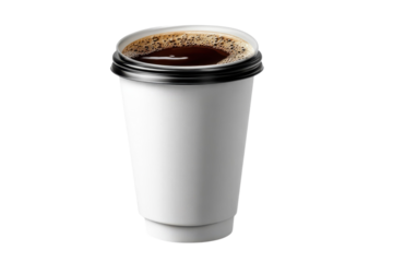 White coffee cup black lid dark roast coffee drink coffee foam caffeine boost energy to go take away