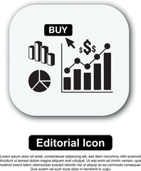 Investment strategy concept with financial data charts, graphs, and a buy button
