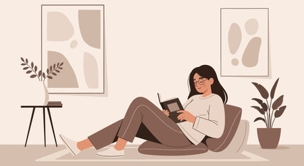 Relaxed Reading At Home Indoor Leisurely Pursuit And Tranquil Domestic Scene