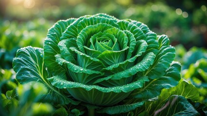 Obraz premium Healthy green cabbage plant growing in a garden.