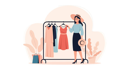 Woman Choosing Fashionable Outfit At Home Boutique Or Clothing Store