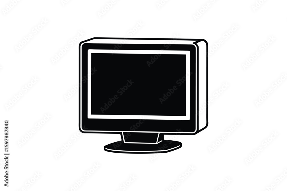 Fototapete Retro Computer Monitor Silhouette Design A Classic Display of Technology and Nostalgia in Black and White Silhouette This image