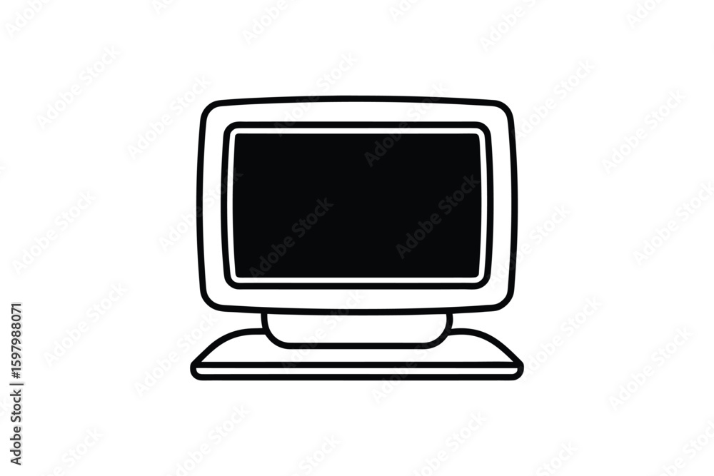 Fototapete Vintage Computer Monitor Displayed in a Clean Minimalist Style with a Bold Black and White Silhouette retro computer monitor