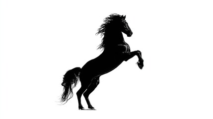 Black silhouette of a rearing horse against a white background