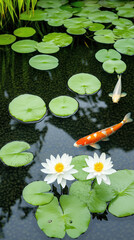 Japanese Koi Fish(nishikigoi) in Tranquil Water.Generative AI